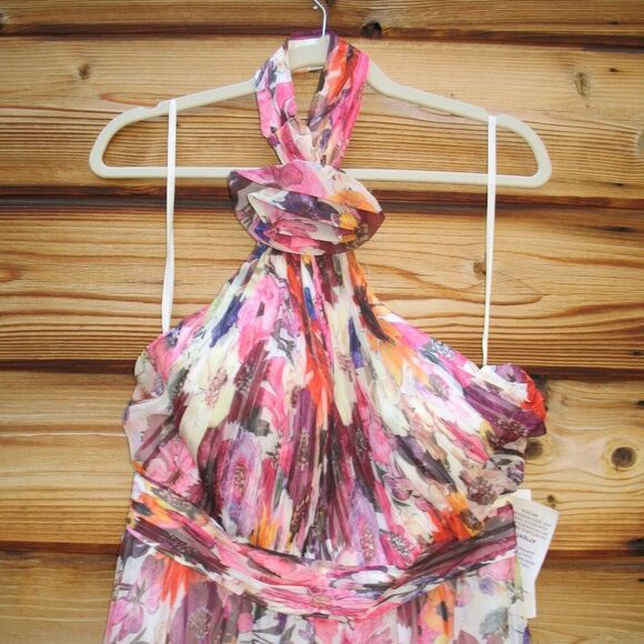 MAC DUGGAL 68108 Multicolor Asymmetrical Ruffled Halter Floral Gown - Picture 9 of 15